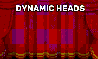 A Green Background With Dynamic Heads Written In White Letters GIF