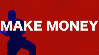 A Green Background With The Word Make Money In White Letters GIF