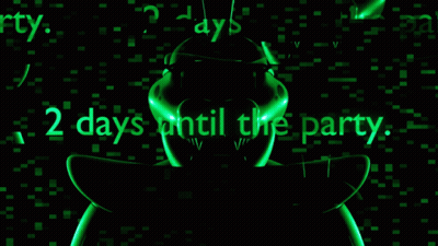A Green Background With The Words 2 Days Until The Party Written On It GIF