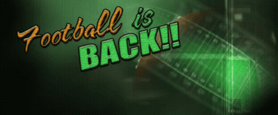 A Green Background With The Words Football Is Back GIF