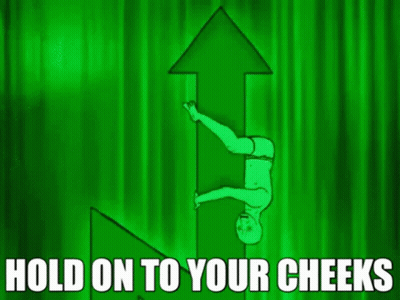 A Green Background With The Words Hold On To Your Cheeks On The Bottom GIF