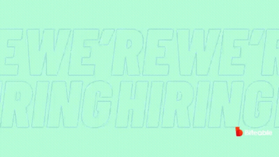 A Green Background With The Words We 'Re Hiring Written In Blue GIF
