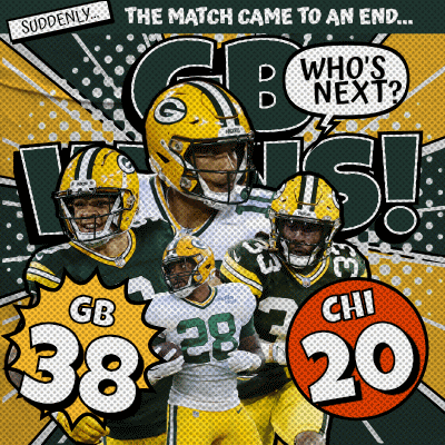 A Green Bay Packers Poster With The Number 38 On It GIF