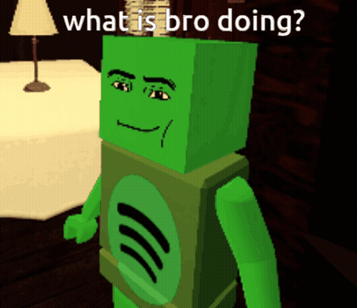 A Green Block With A Spotify Logo On His Chest GIF