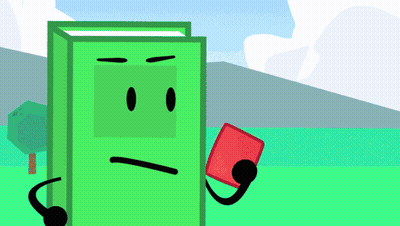 A Green Book With A Face Is Holding A Red Cube GIF