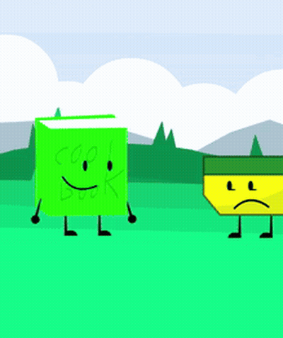 A Green Book With A Smiley Face And A Sad Face Is Standing Next To A Yellow Book With A Sad Face GIF