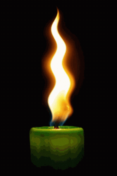 A Green Candle With A Yellow Flame On It GIF