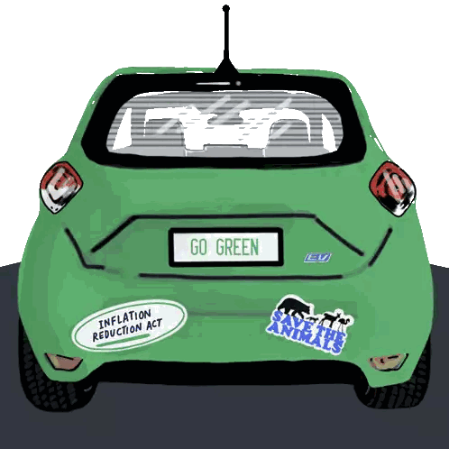 A Green Car Has Stickers On The Back That Say Go Green And Save The Animals Sticker