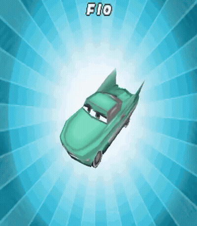 A Green Car Is Flying Through The Air With The Word Fio Above It GIF