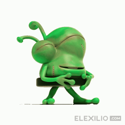 A Green Cartoon Character From Elexilio.com Is Walking GIF