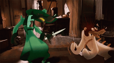 A Green Cartoon Character Is Holding A Knife While A White Cartoon Character Is Holding A Rope GIF