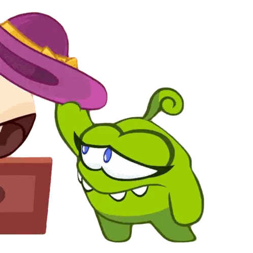 A Green Cartoon Character Is Holding A Purple Hat Up Sticker