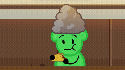 A Green Cartoon Character Is Holding A Taco And Making A Face GIF