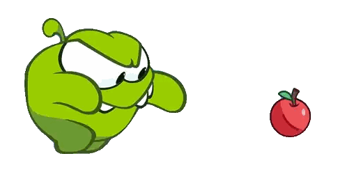 A Green Cartoon Character Is Looking At A Red Apple On A White Background GIF