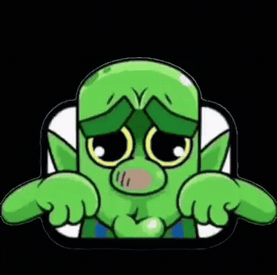 A Green Cartoon Character Is Making A Sad Face With His Hands On His Face . GIF