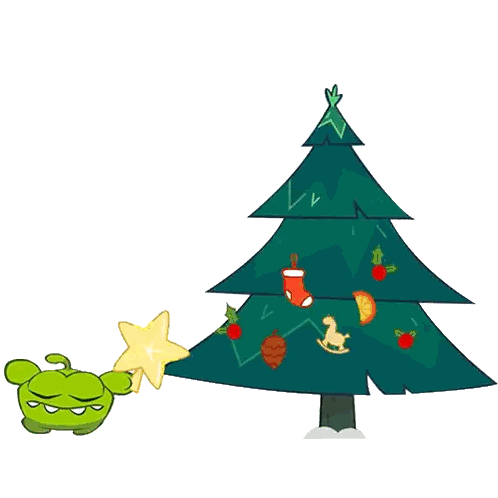 A Green Cartoon Character Is Putting A Star On A Christmas Tree Sticker