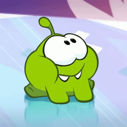 A Green Cartoon Character Is Smiling And Looking Down GIF