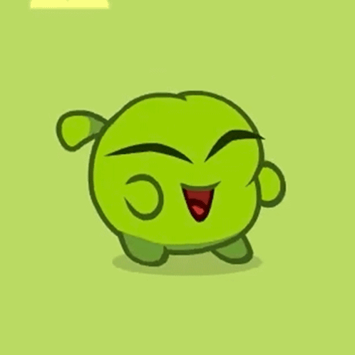 A Green Cartoon Character Is Smiling With A Yellow Background GIF