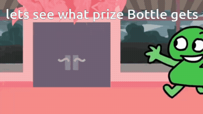 A Green Cartoon Character Is Standing In Front Of A Prize Bottle With The Words Let 'S See What Prize Bottle Gets GIF