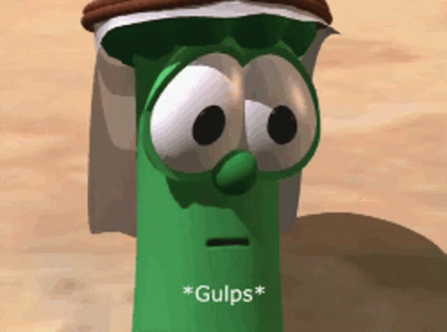 A Green Cartoon Character Says Gulps On The Bottom Of His Face GIF