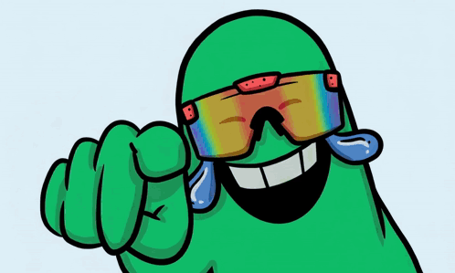 A Green Cartoon Character Wearing A Pair Of Rainbow Colored Glasses GIF