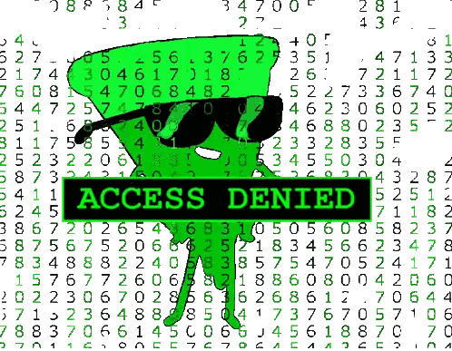 A Green Cartoon Character Wearing Sunglasses And A Hat Is Surrounded By Numbers And Says Access Denied Sticker
