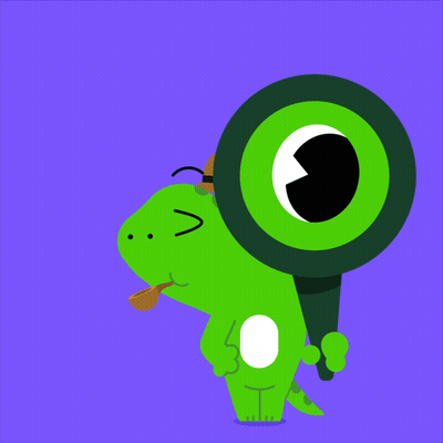 A Green Cartoon Character With A Magnifying Glass And A Hat GIF