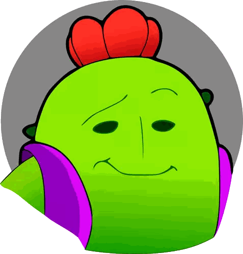 A Green Cartoon Character With A Red Flower On Top Sticker