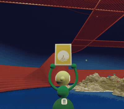 A Green Cartoon Character With The Letter B On His Chest GIF