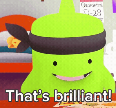A Green Cartoon Character With The Words That 'S Brilliant On It GIF