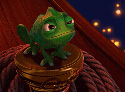 A Green Chameleon Sitting On Top Of A Rope GIF