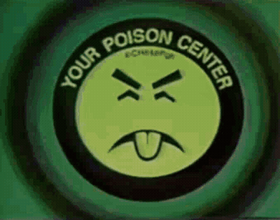 A Green Circle With A Smiley Face And The Words " Your Poison Center " Around It GIF