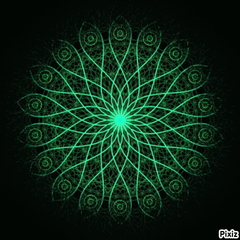 A Green Circular Pattern On A Black Background With Pixiz Written Below It GIF
