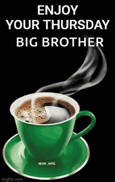 A Green Cup Of Coffee On A Saucer With Smoke Coming Out Of It . GIF