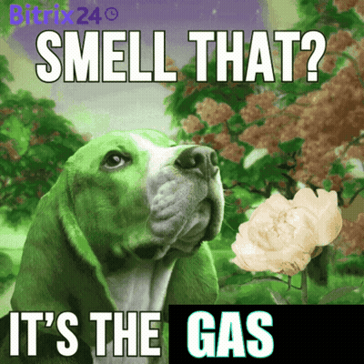 A Green Dog Smelling A Flower With The Words Smell That It 'S The Gas Below It GIF