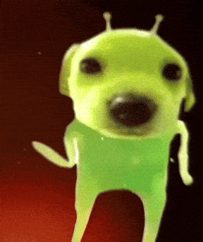 A Green Dog With A Red Background And Antennas On Its Head GIF