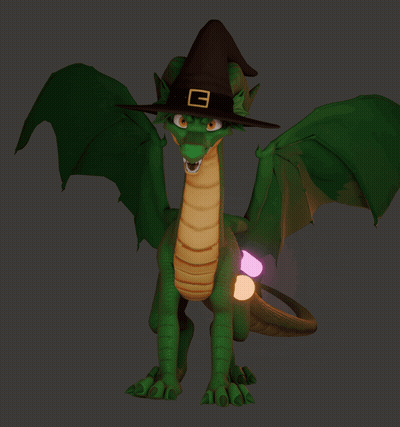A Green Dragon Wearing A Witch Hat With A Gold Buckle GIF