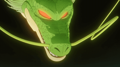 A Green Dragon With Red Eyes And A Long Tail GIF