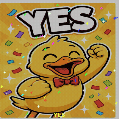 A Green Duck With A Yellow Bow Tie And The Word Yes On It GIF