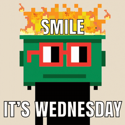 A Green Dumpster With The Words Smile It 'S Wednesday Above It GIF