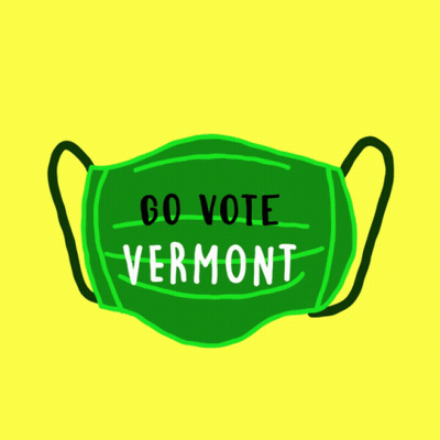 A Green Face Mask With The Words Go Vote Vermont On It GIF