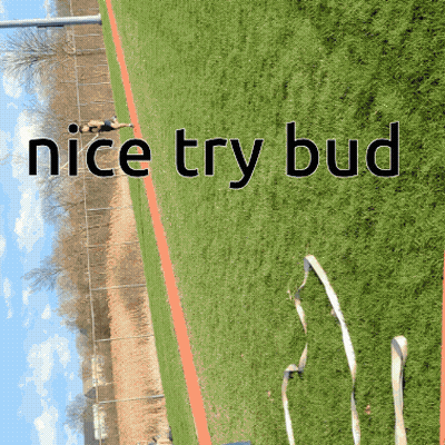 A Green Field With The Words Nice Try Bud On It GIF