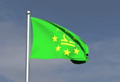 A Green Flag With Yellow Stars And The Letter C In The Middle GIF