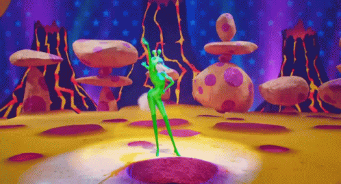 A Green Frog Is Dancing In A Cartoon Scene GIF