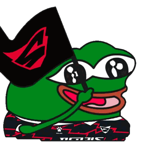 A Green Frog Is Holding A Black Flag That Says S On It Sticker
