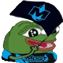 A Green Frog Is Holding A Black Umbrella And Wearing A Hat With The Letter M On It . Sticker
