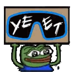 A Green Frog Is Holding A Sign That Says Yeet . Sticker