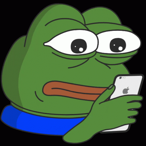 A Green Frog Is Holding A White Apple Phone GIF