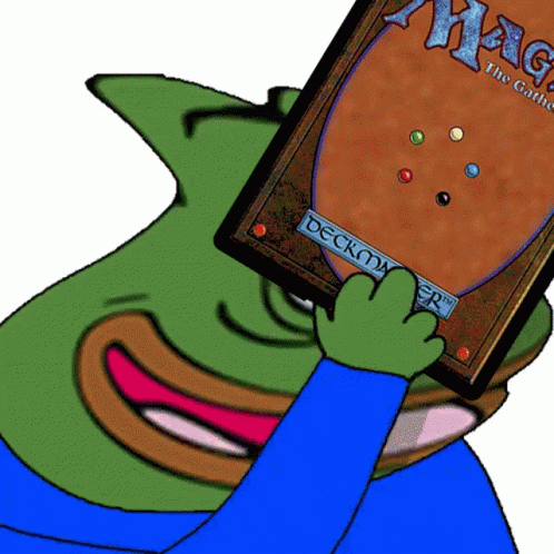A Green Frog Is Holding Up A Magic Card GIF