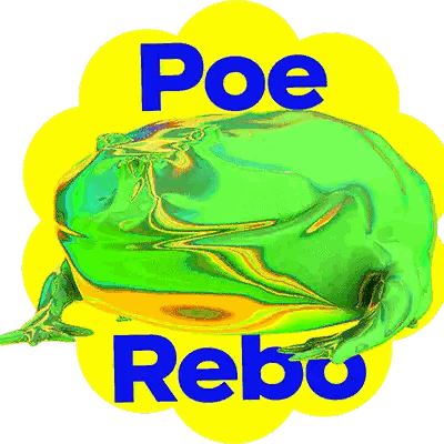 A Green Frog Is On A Yellow Background With The Words Poe Rebo On It Sticker